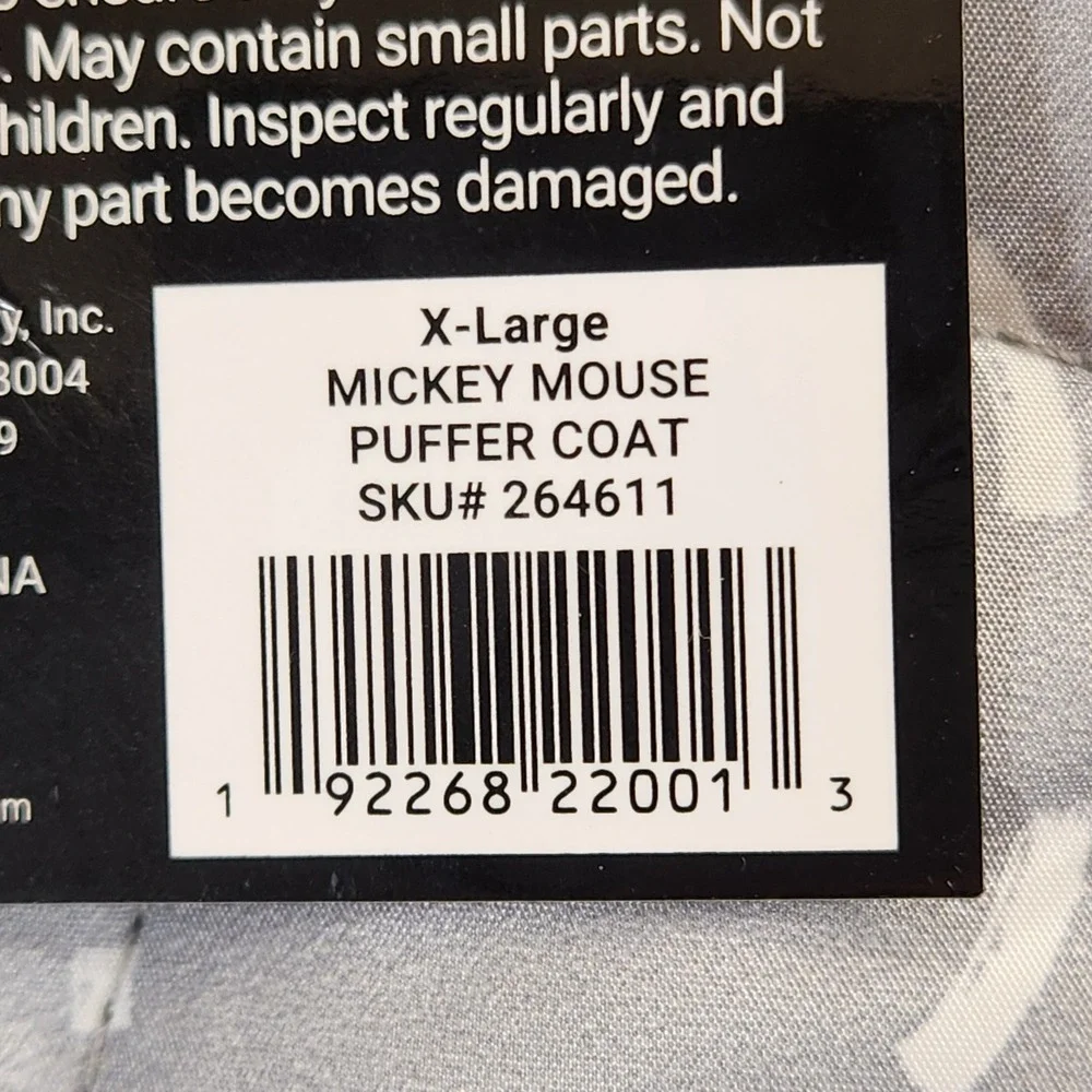 Disney Chewy Mickey Mouse Pet‎ Puffer Coat Gray Blue XL Dog Jacket SKU 264611